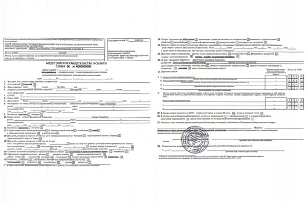 Медицинское свидетельство о смерти в Санкт-Петербурге
