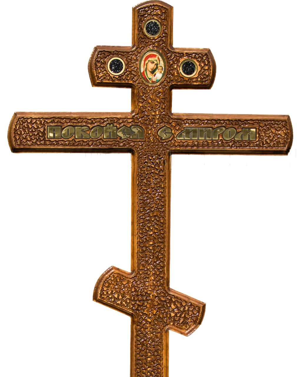 Крест на могилу сосновый «Покойся с миром» с иконкой