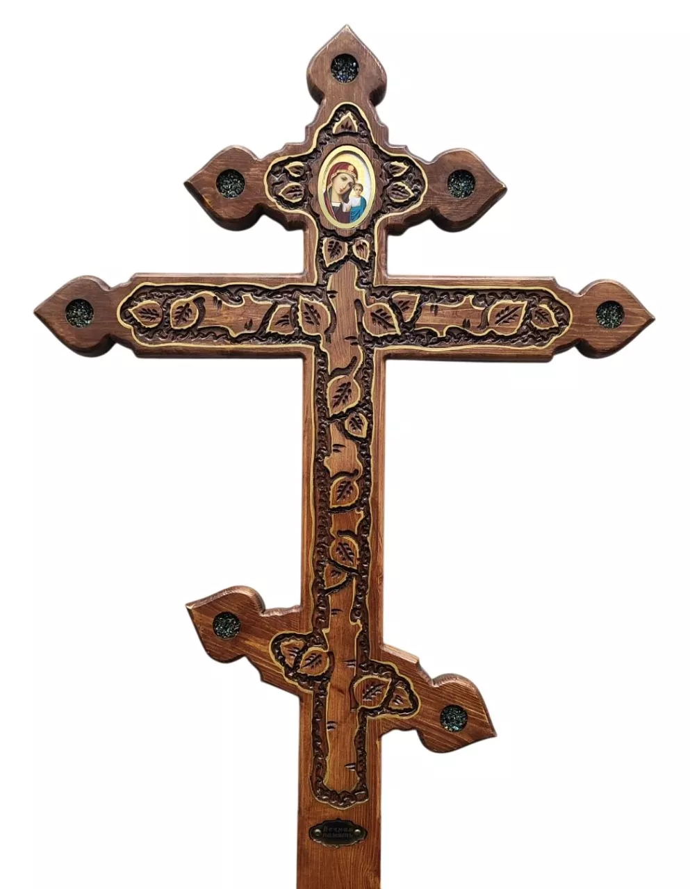 Крест на могилу сосновый фигурный Сердца с листьями