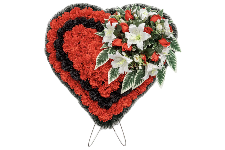 Венок из искусственных цветов «Сердце» красное 90см